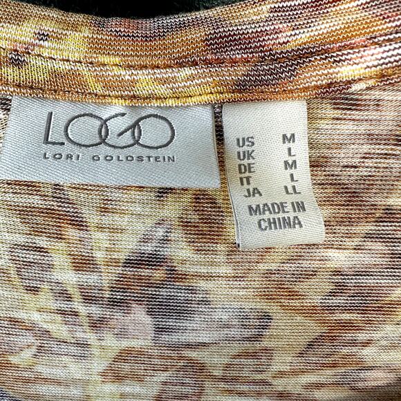 NWOT LOGO by Lori Goldstein QVC Square Neck Top M Fall Spice Print Gold Autumn - Picture 5 of 6